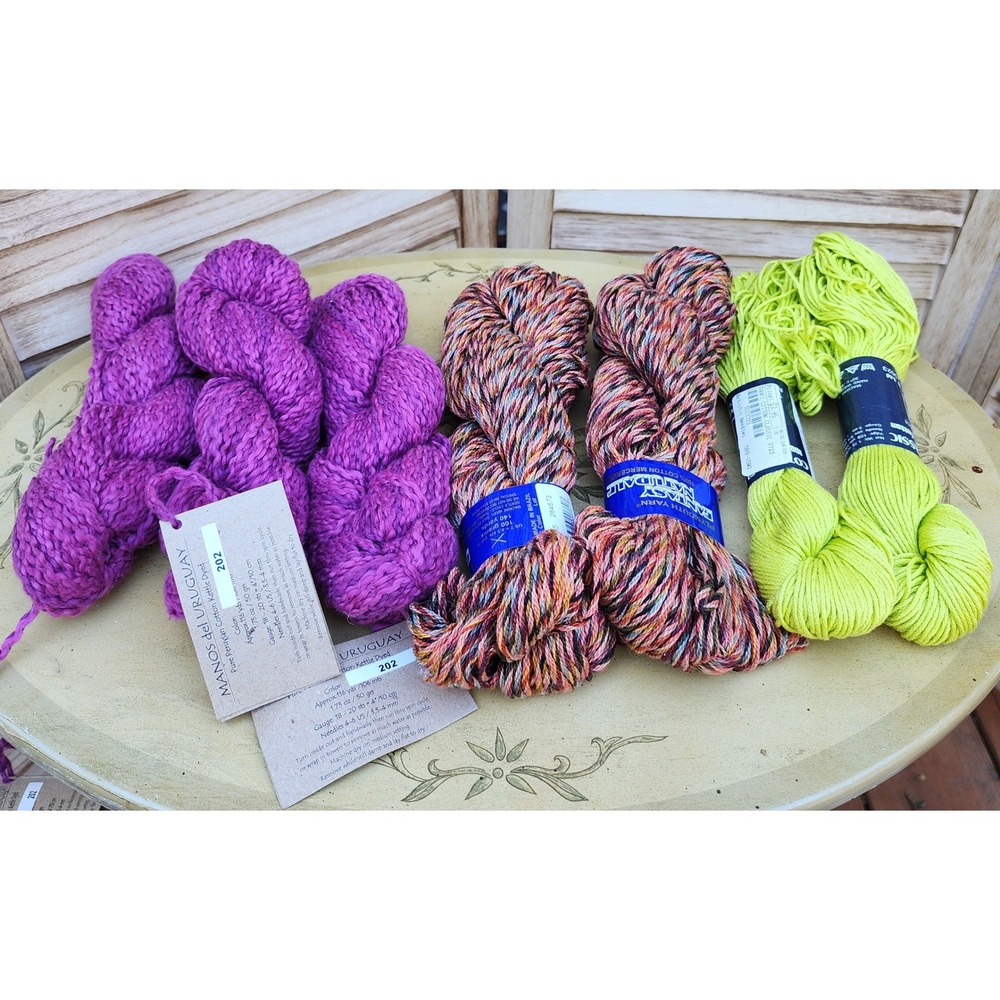Mixed Lot 7 Skeins Manos del Uruguay Plymouth Tahki Cotton Yarn Purple Green